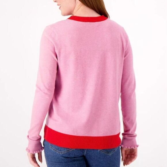 Candace Cameron Bure pink and red colorblock button front cardigan small - Picture 2 of 11